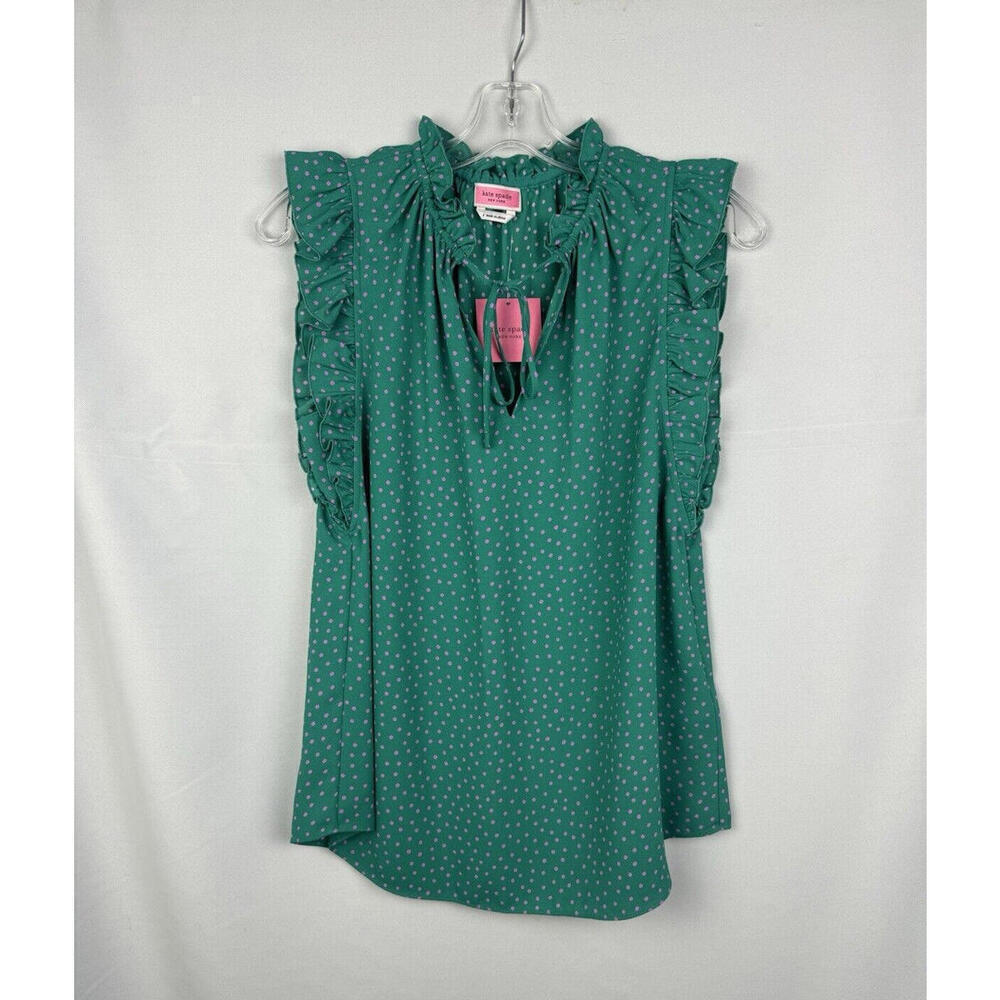 Kate Spade Poolside Dot Shell Ruffled Blouse Top Green Size S